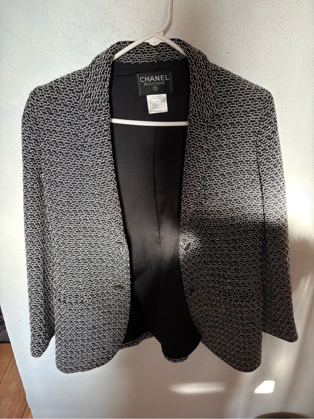 CHANEL Black and White Textured Open Jacket